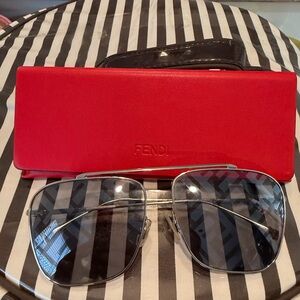 Fendi Silver Frame Glasses with Red Case